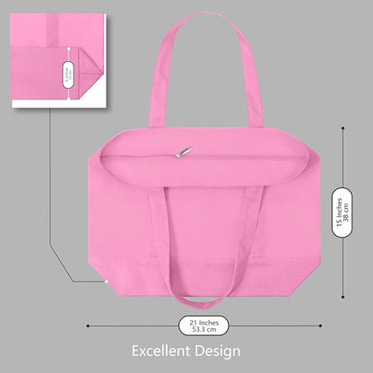TOPDesign 1-Pack Canvas Tote Bag with an External Pocket, Reusable Grocery Shopping Bag, Top Zipper Closure, Daily Essentials (Pink)
