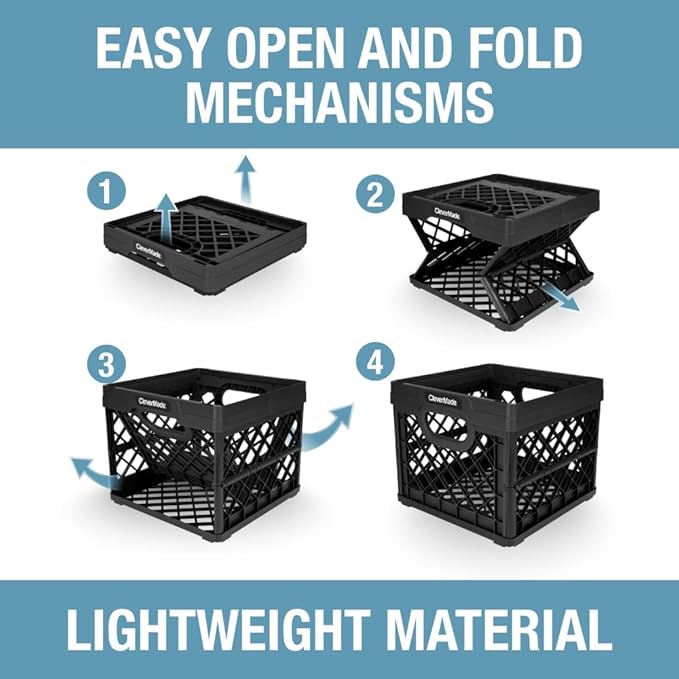 CleverMade Collapsible Milk Crate, Obsidian, 1PK - 25L (6 Gal) Stackable Storage Bins, Holds 50lbs Per Bin - Clevercrates are Heavy Duty, Plastic Collapsible Storage Crate for Multi Purposes