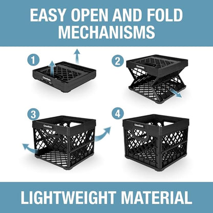 CleverMade Collapsible Milk Crate, Obsidian, 1PK - 25L (6 Gal) Stackable Storage Bins, Holds 50lbs Per Bin - Clevercrates are Heavy Duty, Plastic Collapsible Storage Crate for Multi Purposes