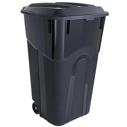 32 Gallon Wheeled Heavy Duty Plastic Garbage Can with Attached Lid – Smooth-Rolling Wheels, Reinforced Base for Patio, Garage, Yard & Indoor Use