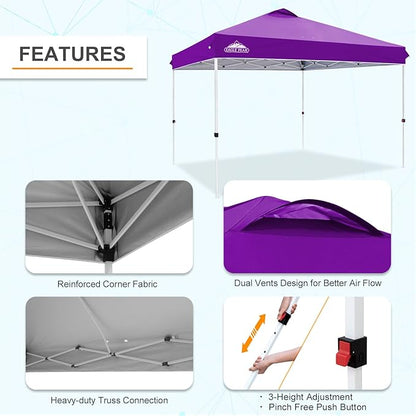 EAGLE PEAK Pop Up Canopy Tent with Wheeled Carry Bag, 8 Stakes, 4 Ropes, 4 Weight Bags, Easy Set Up Tent Canopy, 12x12 ft, 144sqft of Shade, Purple
