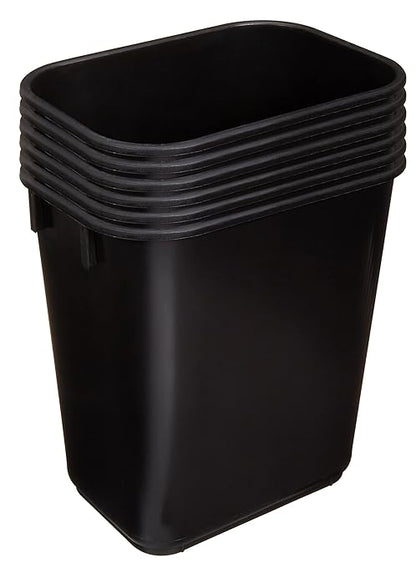 Amazon Basics Small Trash Can, Rectangular Commercial Office Wastebasket, 3 Gallon (Pack Of 6), Black