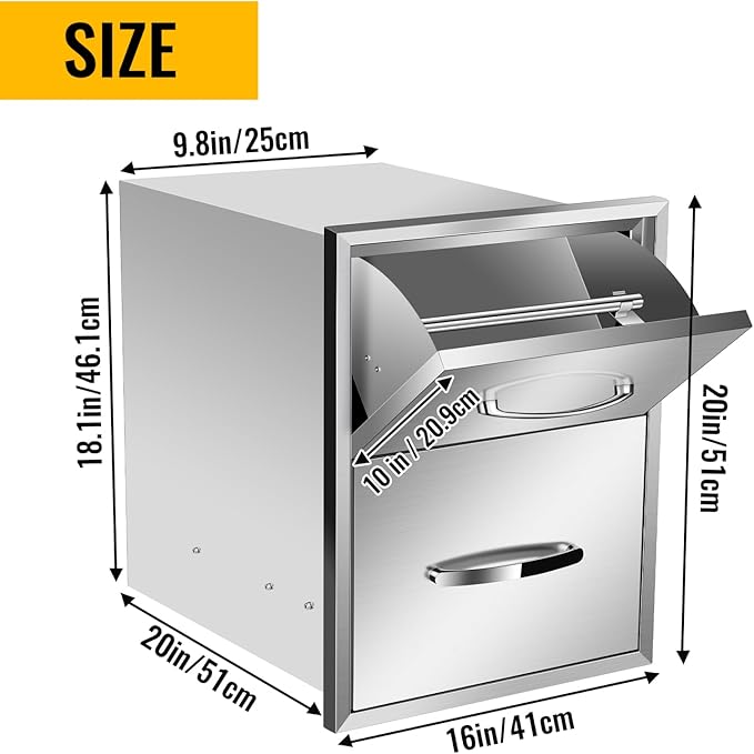 Outdoor Kitchen Drawers, Box Frame Style Flush Mount BBQ Drawer w/Stainless Steel Handle, BBQ Island Drawers For Patio Grill Station,Double Drawers