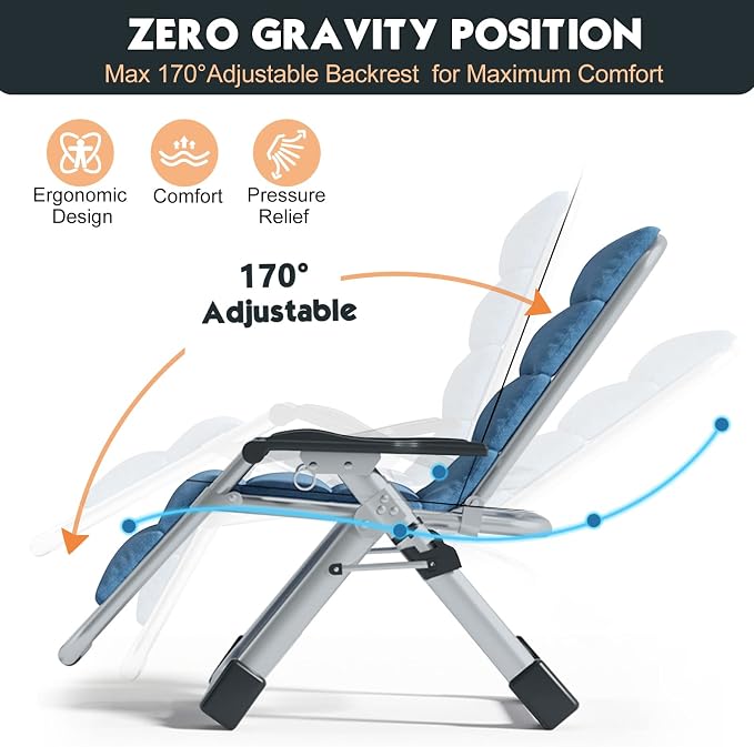 MOPHOTO Zero Gravity Chair, Outdoor Padded Lounge Chair - Image 3