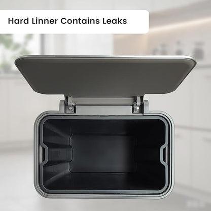 10 Gallon Ktichen Trash Can with Lid, Stainless Steel Trash Can with Removable Inner Bucket, Soft Close Lid, Step-On Pedal Bin for Kitchen, Office, Bathroom