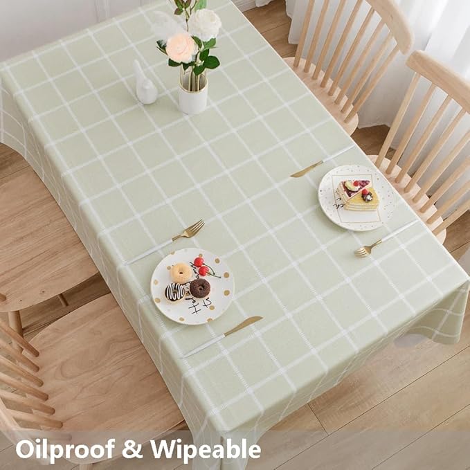 TruDelve Vinyl Tablecloth Rectangular Sage Green Plastic Tablecloths for Rectangle Tables Outdoor Table Covers Waterproof Tablecloth (54'' x 108'', Plaid-3)