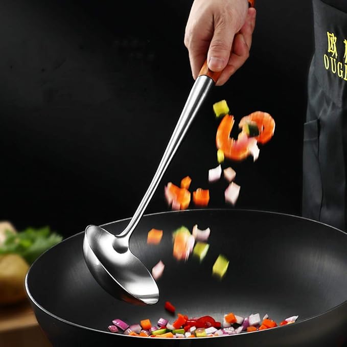 FJNATINH Wok Spatula and Ladle,Skimmer Ladle Tool Set, 17inches Spatula for Wok, 304 Stainless Steel Cooking Utensils