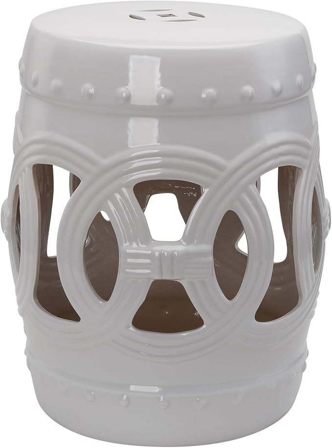Outsunny 14" x 17" Ceramic Garden Stool Strong Glazed Material White | by Outsunny