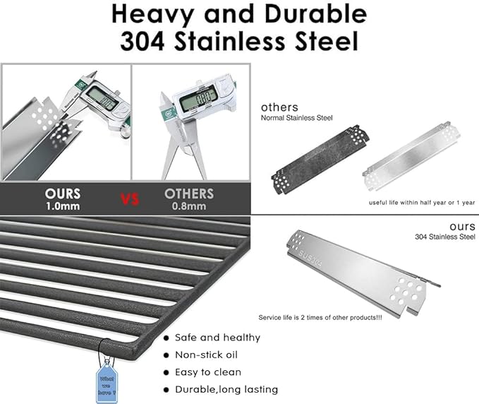 Hisencn Grill Parts for Home Depot Nexgrill 4 Burner 720-0830H, 720-0783E, 5 Burner 720-0888N, 720-0888 Gas Grill Models, 304 Stainless Steel Grill Burner, Heat Plate, Cast Iron Grill Grates