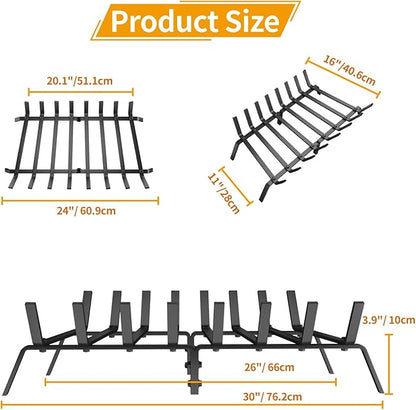 Fireplace Grate, 30 inch Solid Fireplace Log Holder, Heavy Duty Cast Iron Firewood Log Burning Rack Fire Grates for Inside Fireplace Accessories