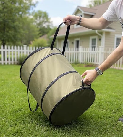 Collapsible Trash Can Outdoor Storage Bag, 10 Gallon Portable Leaf Garbage Bin with Handles, Waterproof Oxford Fabric for Camping, Picnic, Beach, Park, Travel, Automotive (S Size, Green)