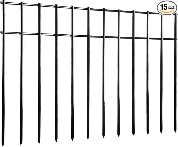 Adavin Small or Medium Animal Barrier Fence, 15 Pack Black 20 In(L)X12 In(H) Dog Digging Fence Barrier, Dog Rabbit Fences Protector,Outdoor Pet Metal Fences Panel Ground Stakes for Yard.Total 25 Ft(L)