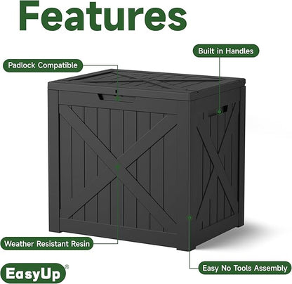 EasyUp 32 Gallon Outdoor Storage Box, Resin Waterproof UV-Resistant Deck Box, Reinforced Stability for Patio, Garden, and Poolside, X-Design Black