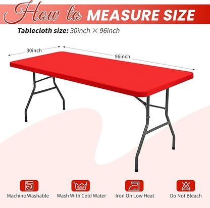 10 Pack Stretch Fabric Table Top Cap Cover, Red Table Covers fits 8Ft Tables, Washable Elastic Universal Rectangle Tablecloth Protector for Indoor Outdoor Party Picnic Wedding (30" W x 96" L)