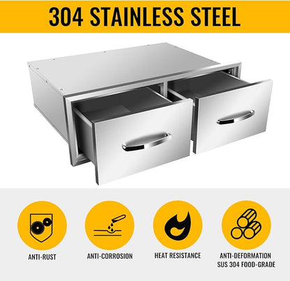 Pull Out Trash Drawer, Lower Sliding Rails Stainless Steel Roll Out Trash Bin Pull Out Tray With Handle For Outdoor Kitchen BBQ Island Grill Station,Double Drawers