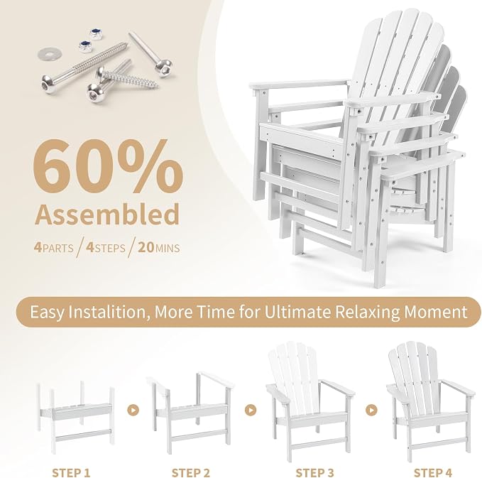 Oversized Stackable Adirondack Chair Set of 4, HDPE Fire Pit Chair | All-Weather - Image 6