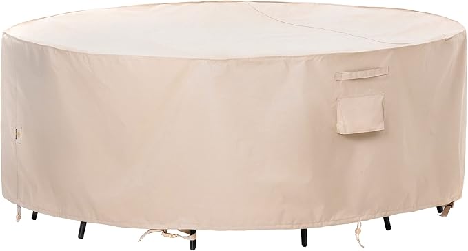 F&J Outdoors Patio Furniture Covers Waterproof UV Resistant Rip-stop Fabric Round Outdoor Furniture Cover, Beige, 96" Dia x 27.5" H