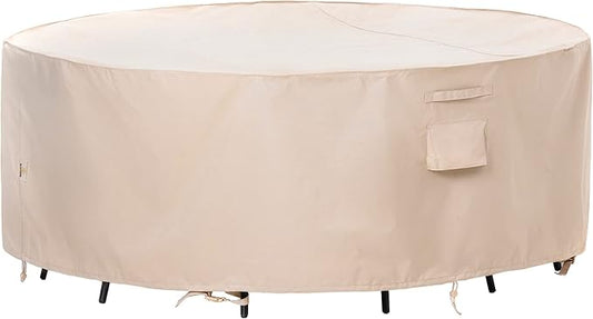 F&J Outdoors Patio Furniture Covers Waterproof UV Resistant Rip-stop Fabric Round Outdoor Furniture Cover, Beige, 96" Dia x 27.5" H