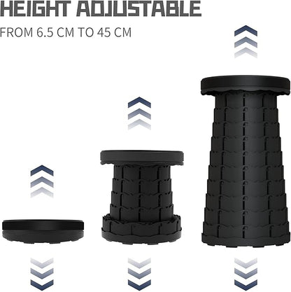 ALEVMOOM Telescoping Stool with Cushion, Collapsible Retractable More Sturdy Capacity 440Ib, Portable Camping Adjustable Folding Stool for Garden Fishing Hiking Mountain BBQ