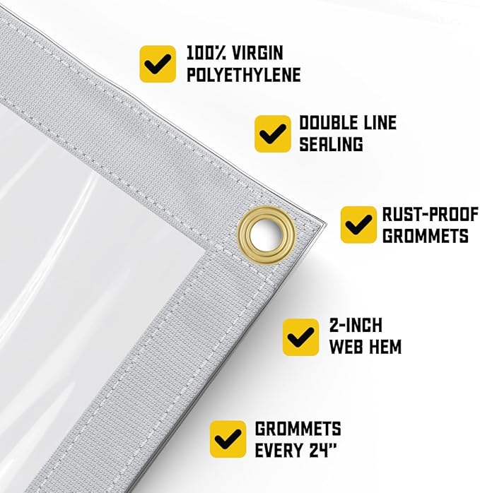 Core Tarps 30 Mil Extreme Heavy Duty Clear Tarp with Gromments - 12x24ft Super Clear Tarps Heavy Duty Waterproof Vinyl Tarpaulin, Transparent Tarp for Outdoor, Camping & Construction, Clear