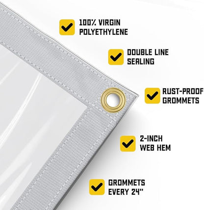 Core Tarps 30 Mil Extreme Heavy Duty Clear Tarp with Gromments - 5x7ft Super Clear Tarps Heavy Duty Waterproof Vinyl Tarpaulin, Transparent Tarp for Outdoor, Camping & Construction