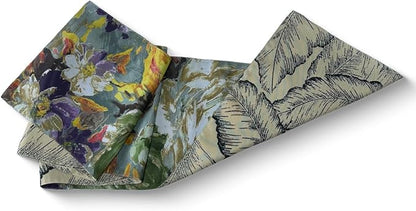Double-Sided Table Runner - Reversible Oil Painting & Banana Leaf Design, Waterproof Linen Cotton for Dining Table Decor, Holiday Home Decoration（Green）