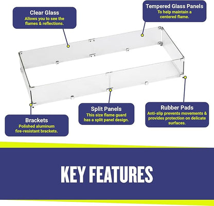 41.5" X 17.5" X 6” Rectangular Glass Flame Guard