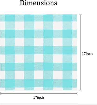 Buffalo Plaid Table Napkins Set of 12 Checkered Cloth Napkins 17x17 inch Washable Dinner Gingham Pattern Napkins Soft Napkins for Wedding Party Dining Banquet(Aqua and White)