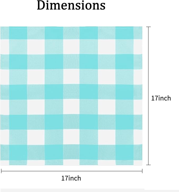 Cupuamon Buffalo Plaid Table Napkins Set of 100, 17x17 inch, Aqua and White, Polycotton Blend, Plaid Pattern