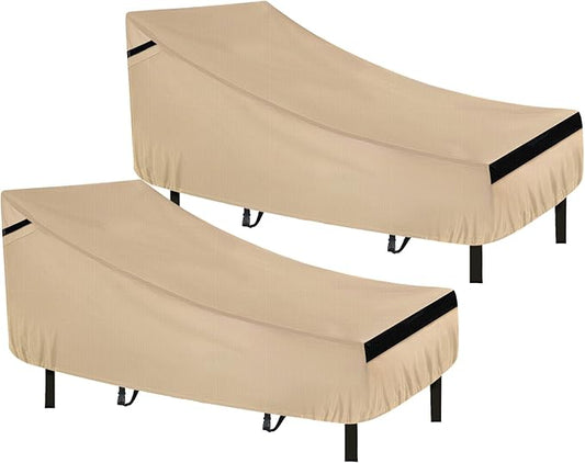 NEVERLAND Chaise Lounge Cover 2 Pack - 420D Lounge Chair Covers Waterproof Outdoor with Air Vent and Adjustable Buckles All Weather Protection - 82L x 57W x 32H inch Golden