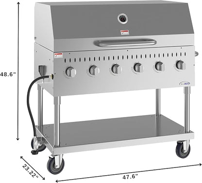 48 in. Commercial Outdoor Propane Gas Grill with Roll Dome Cover, ETL Listed in Stainless-Steel (CGKIT4-48D)