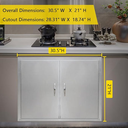 30.5"x21" Brushed Stainless Steel BBQ Access Door, Double Door with Magnetic Catch for Outdoor Kitchen & Grill Island Cabinet