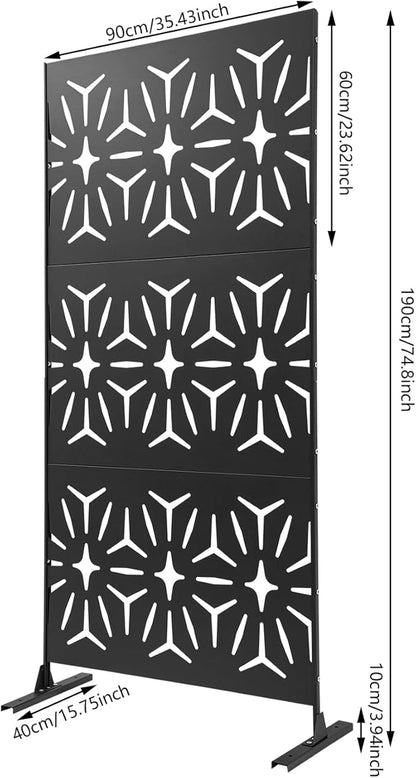 75" H×35" W Decorative Outdoor Privacy Screen with Stand, Outdoor Decor Privacy Fence Screen Metal Fence Panels, Free Standing Metal Divider for Patio Lawn Deck (Black-Small Rhombus)