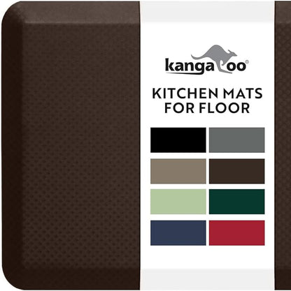 KANGAROO Thick Ergonomic Anti Fatigue Mats for Kitchen Floor, Cushioned Standing Office Desk Mat, Waterproof Scratch Resistant Topside, Supportive All Day Comfort Padded Foam Rugs, 17x24, Brown