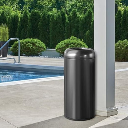 BEAMNOVA 16.5 Gallon Trash Can Black Open Top Outdoor Indoor Commercial Stainless Steel Industrial Waste Basket Container, Metallic Black Large Garbage Enclosure with Lid