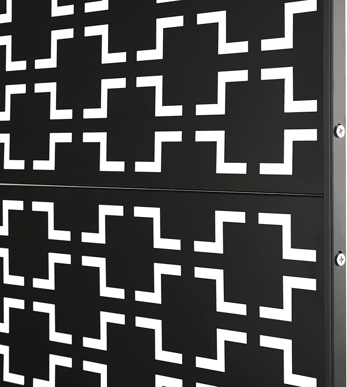 Outdoor Metal Privacy Screen with Stand, 35.4" W x 75" H Freestanding Metal Slatted Decorative Privacy Screen and Panels for Patio Garden Balcony Porch (Black B)
