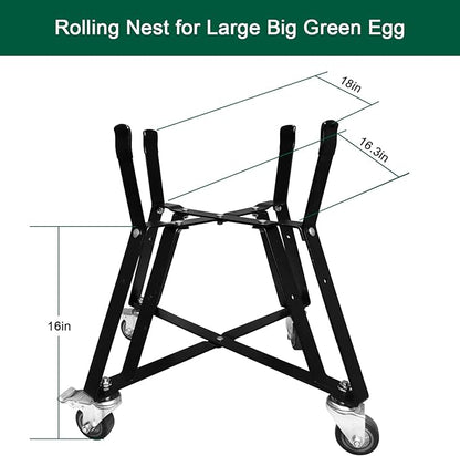 Large Big Green Egg Nest, Grill Stand for Big Green Egg Accessories, Rolling Nest with Heavy Duty Locking Caster Wheels Powder Coated Steel for BGE Smoker Kamado Joe Accessories