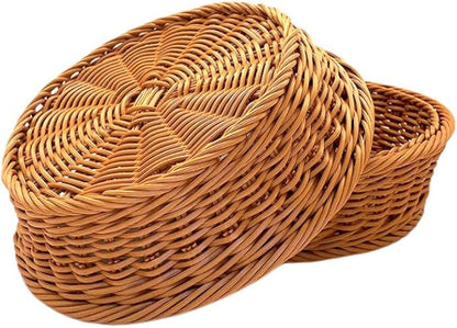 RT&BS Round Wicker Bread Basket, Christmas Food Baskets, Eco-Friendly Sturdy Stackable Fruit Basket for Kitchen, Store, Restaurant, Party (Brown, M)