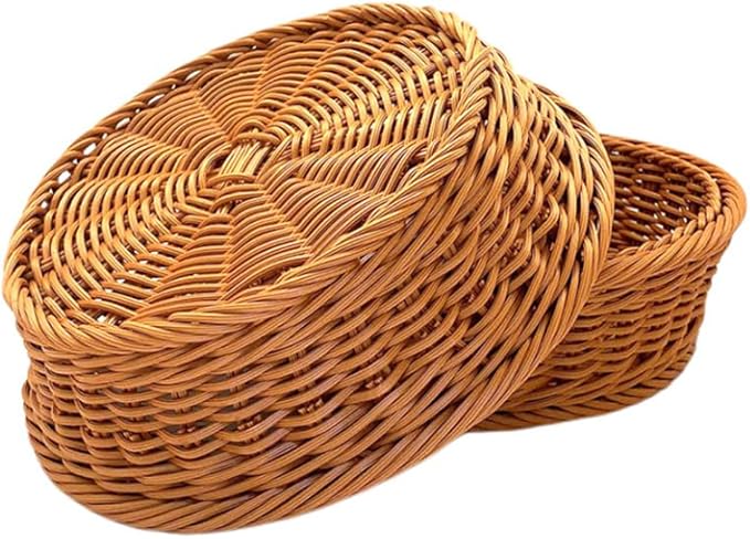 RT&BS Round Wicker Bread Basket, Christmas Food Baskets, Eco-Friendly Sturdy Stackable Fruit Basket for Kitchen, Store, Restaurant, Party (Brown, L)