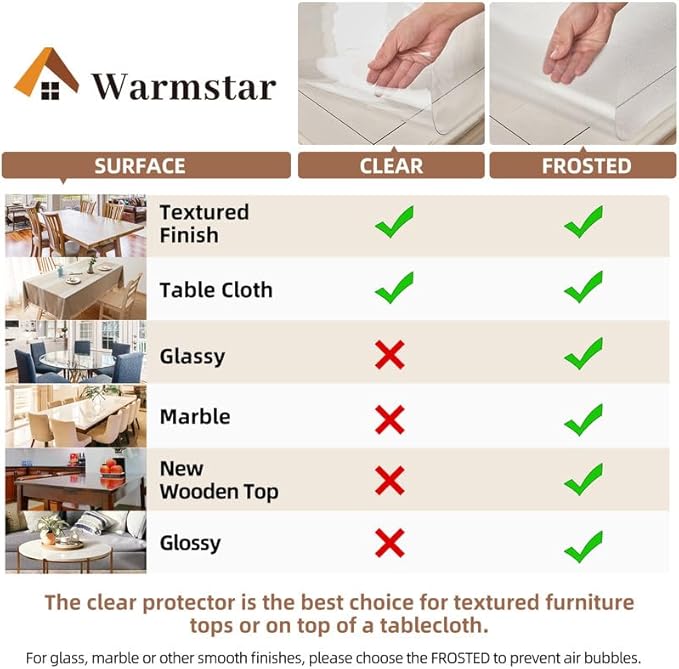 Warmstar Clear Table Cover Protector, 42 x 78 Inch, 1.5mm Thick PVC, Rectangle, Desk & Dining Table Protector Mat