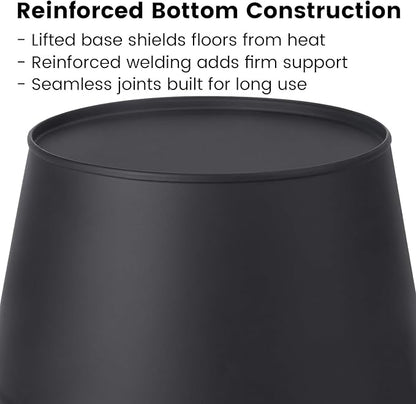 GameXcel Ash Bucket with Lid and Shovel Hand Broom - 1.5 Gallon Galvanized Iron Metal Fireplace Tools Ash Pail for Fire Places Fire Pits Wood Burning Stoves Hearth Accessories Indoor Outdoor, Black