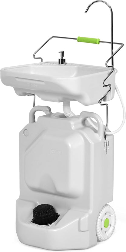 YITAMOTOR 38L Portable Camping Sink, Portable Hand Washing Station with Adjustable Wash Basin, Large Wheels, Foot Pump, Towel Holder Soap Dispenser for Outdoors, Garden, Camping, Worksites, Camping