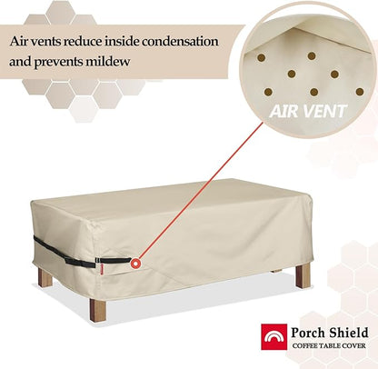 Porch Shield Patio Coffee Table Cover - Waterproof Outdoor Furniture Rectangular Small Table Covers 48 x 26 inch, Beige