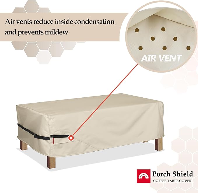 Porch Shield Patio Coffee Table Cover - Waterproof Outdoor Furniture Rectangular Small Table Covers 42 x 24 inch, Beige