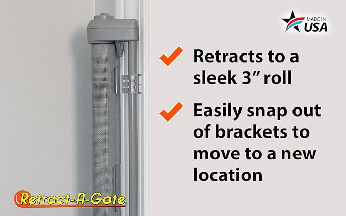 Retract-A-Gate 72" Gray: The Original and only Made in USA Retractable Baby, Dog, & Cat Gate