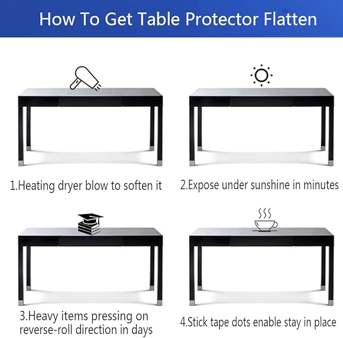 Vinyl Table Protector Tablecloth Cover Desk Top Pad Mat for Glass Furniture Coffee Marble End Bed Sofa Side Bistro Bar Corner Night Stand Dining Room Table Thick Plastic PVC 34x72" Trim for 70" or 68"