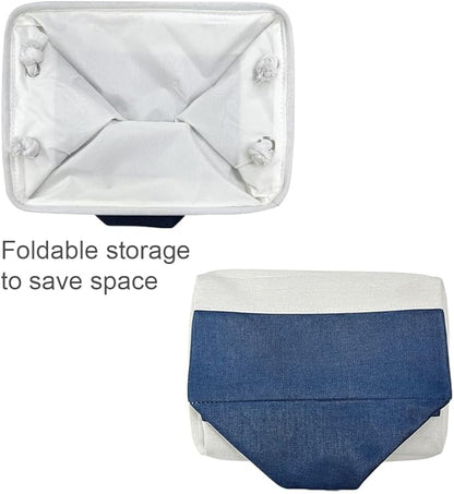 TheWarmHome Storage Basket for Organizing - Medium 3 Pack 14x10x7 inch Fabric Storage Cubes for Shelves with Rope, Collapsible Storage Bin for Organizer Closet Cloth Gift Toy (White & Jean Blue)