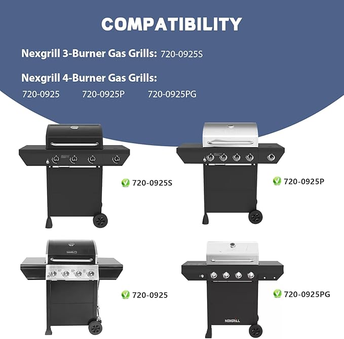 Grill Parts for Nexgrill replacement parts 4 Burner 720-0925 720-0925PG, Stainless Cooking Grate,Heat Shield and Burner Kit for Nexgrill 720-0925P Replacement Parts for Nexgrill 4 Burner Gas Grill