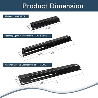 Universal replacement heavy duty adjustable heat plate shield,Burner cover,Flavorizer bar,heat Tent,Flamer tamer for gas grill models,Extends from 11.75"up to 21"L (Porcelain Steel, 4 Pack)