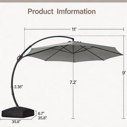 Outdoor Patio Umbrella with Base included, 11 FT Deluxe Curvy Cantilever - Image 3